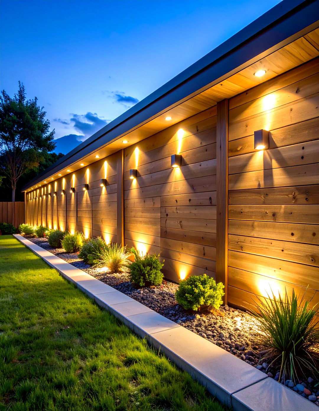 Wood Retaining Wall with Integrated Lighting Design - 24 Wood Retaining Wall Ideas