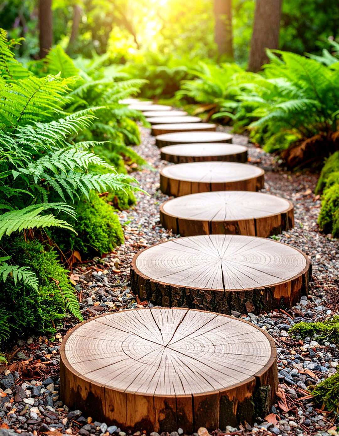 Wood Slice Stepping Stone Trail - 24 Wooden Walkway Ideas