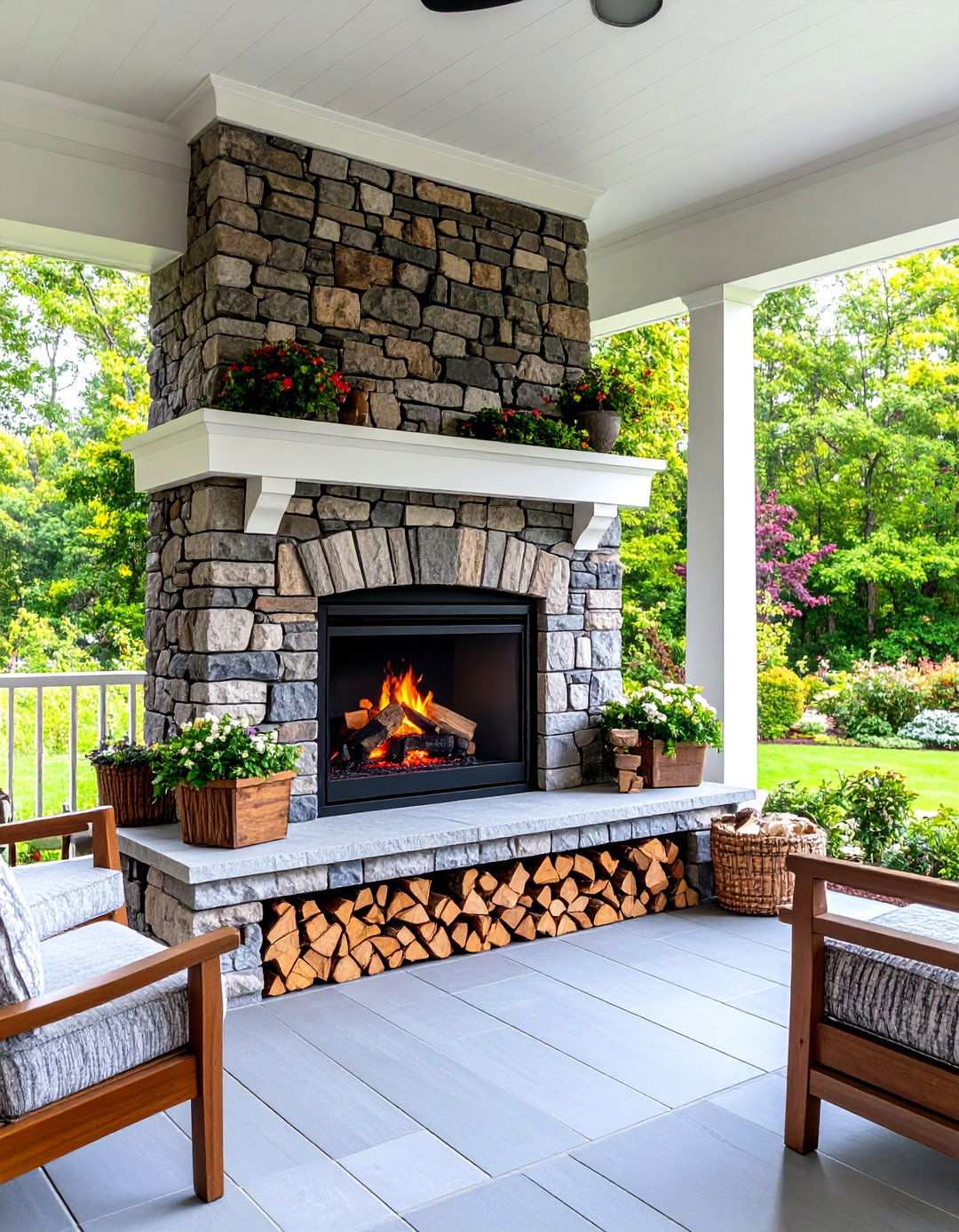 Wood Storage Integration Fireplace - 24 Porch Fireplace Ideas