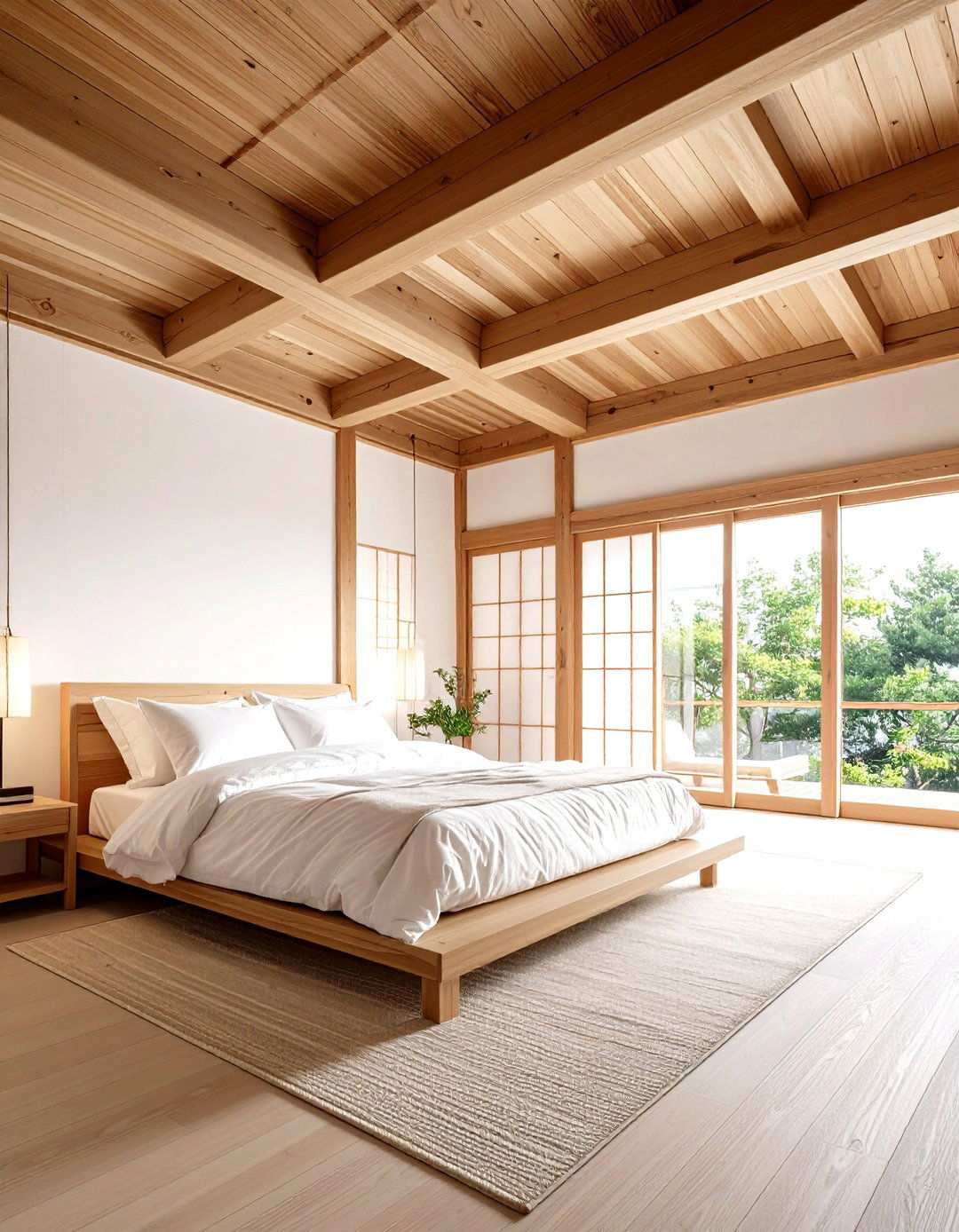 Wooden Ceiling Beam Exposure - 24 Japanese Bedroom Design Ideas
