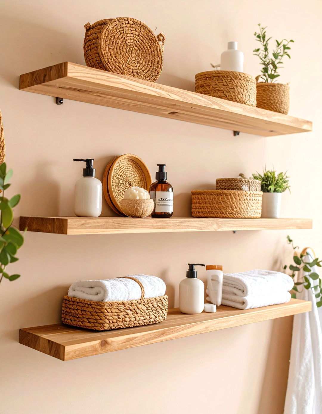 Wooden Floating Shelves - 24 Small Bathroom Shelving Ideas