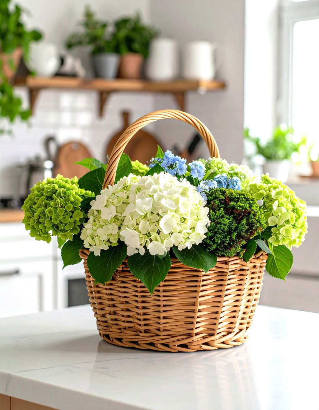 Woven Basket Hydrangea Country Displays - 24 Hydrangea Centerpiece Ideas