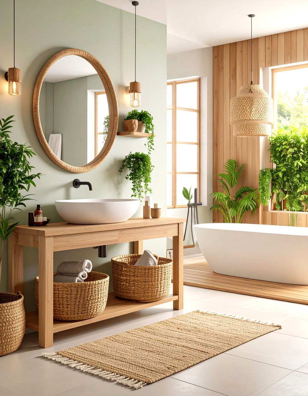 Woven Basket Tower with Graduated Sizing - 24 Toilet Paper Storage Ideas