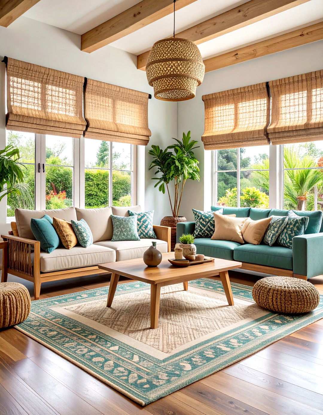 Woven Wood Shades with Decorative Trim - 24 Window Treatments Ideas