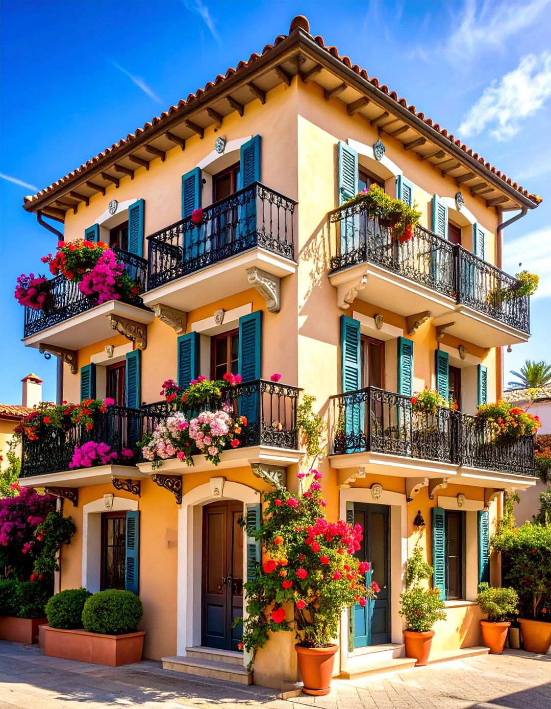 Wrought Iron Balcony with Ornate Details - 24 Mediterranean House Exterior Ideas