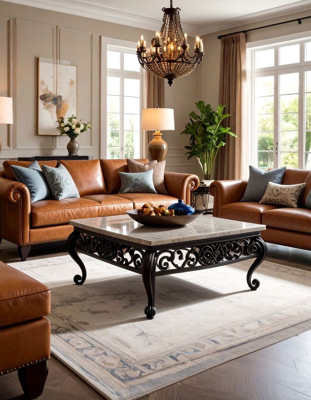 Wrought Iron Coffee Table Centerpiece - 24 Tuscan Living Room Ideas