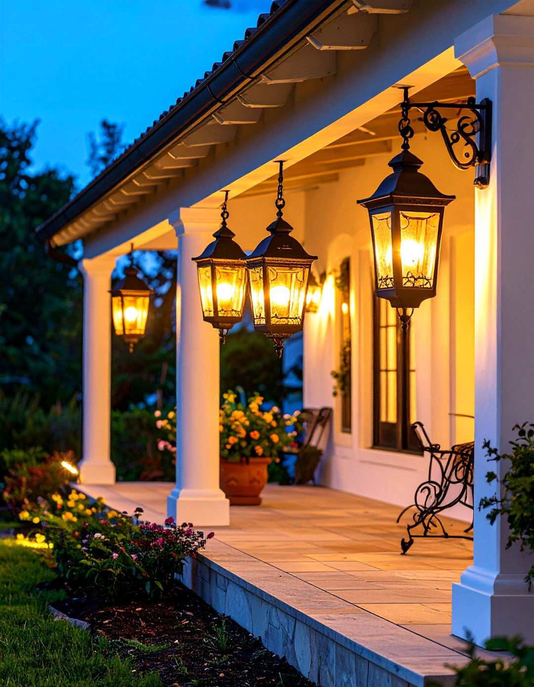 Wrought Iron Lantern Lighting - 24 spanish style front porch ideas