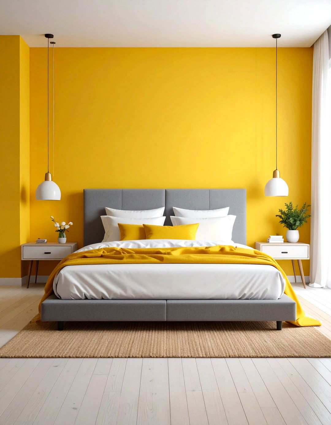 Yellow and Grey Modern Minimalist Bedroom - 24 Yellow Bedroom Ideas