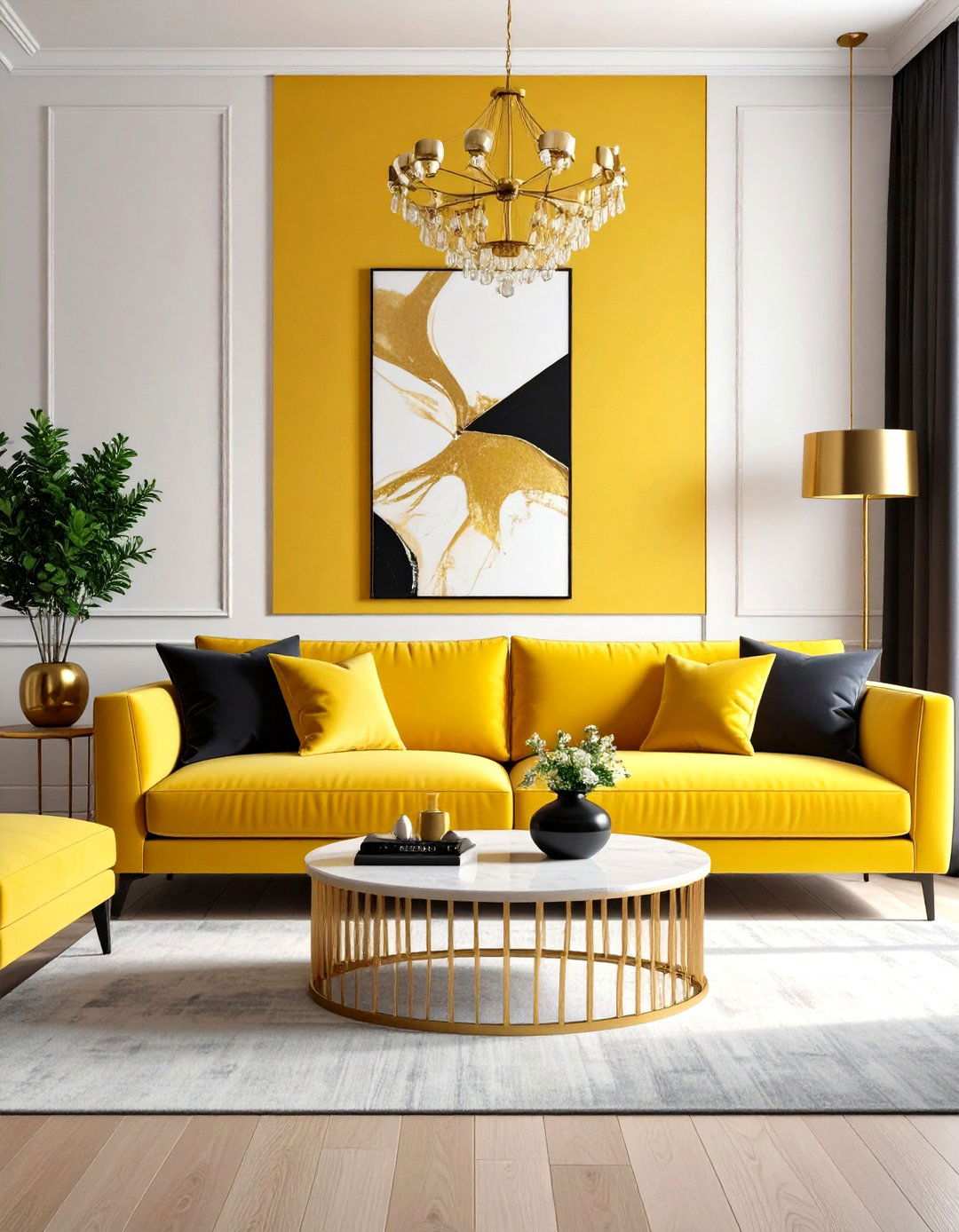 Yellow Couch Dark Accent Wall Living Room - 24 Yellow Couch Living Room Ideas