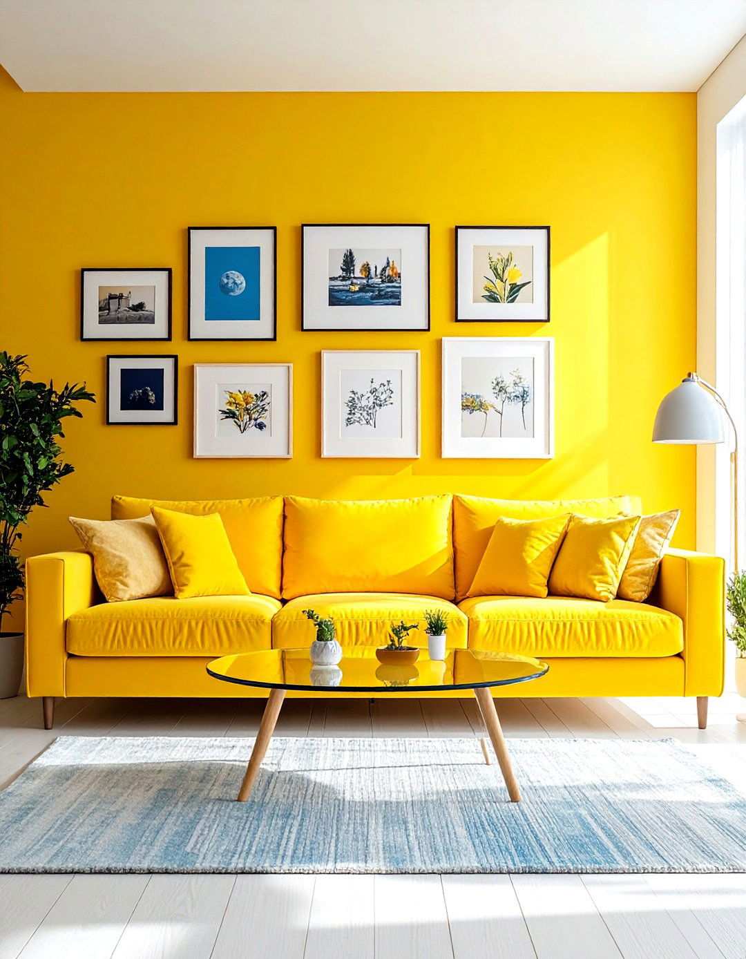 Yellow Couch with Gallery Wall Living Room - 24 Yellow Couch Living Room Ideas