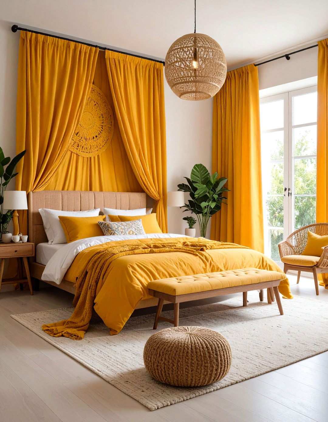 Yellow Curtain and Textile Focus Bedroom - 24 Yellow Bedroom Ideas