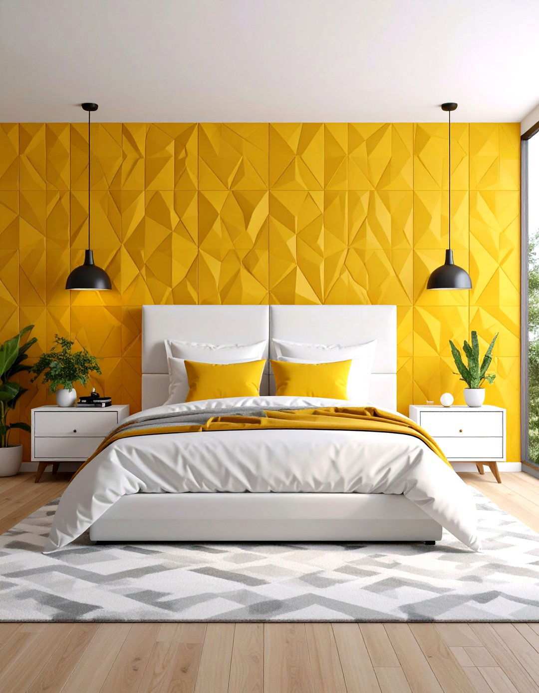 Yellow Geometric Wallpaper Modern Bedroom - 24 Yellow Bedroom Ideas