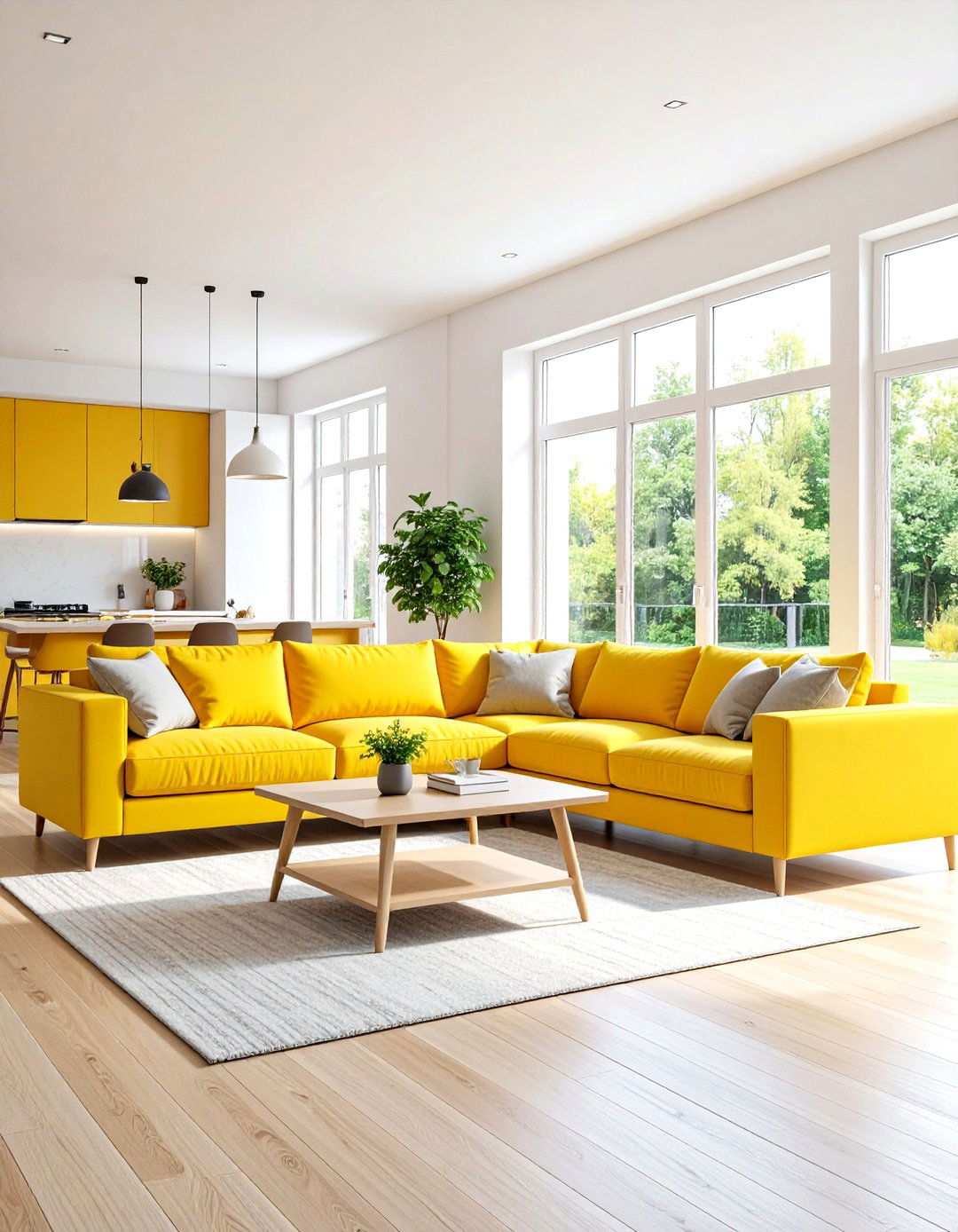 Yellow Sectional Open Floor Plan Design - 24 Yellow Couch Living Room Ideas