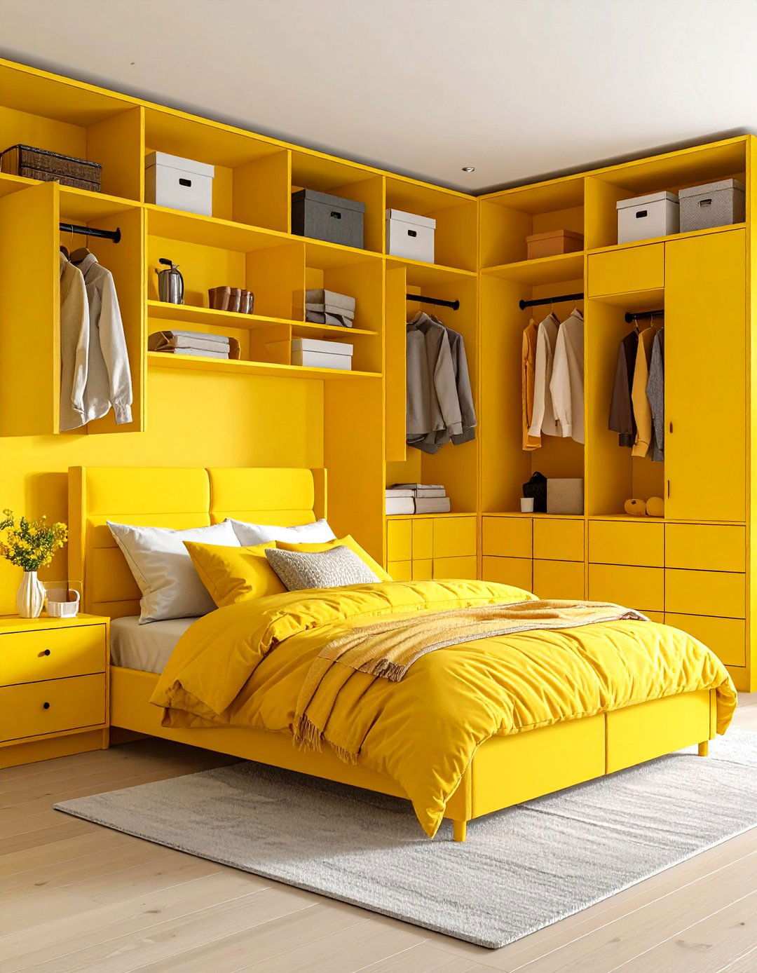 Yellow Storage and Built in Bedroom - 24 Yellow Bedroom Ideas