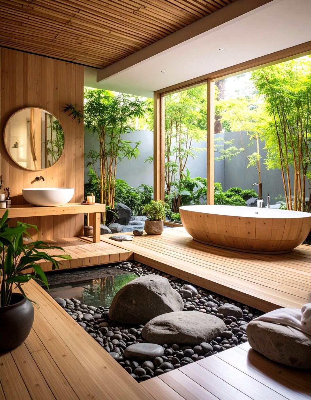Zen Garden Bathroom with Meditation Corner - 24 Japandi Bathroom Ideas