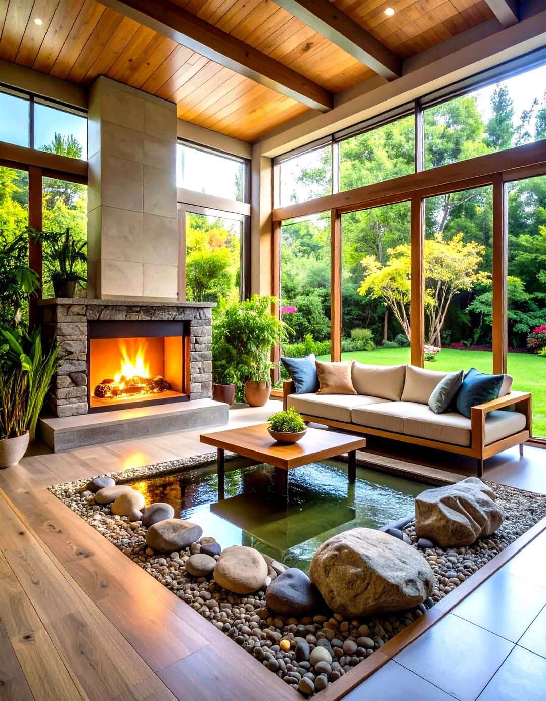 Zen Garden Fireplace Integration - 24 Sunroom With Fireplace Ideas