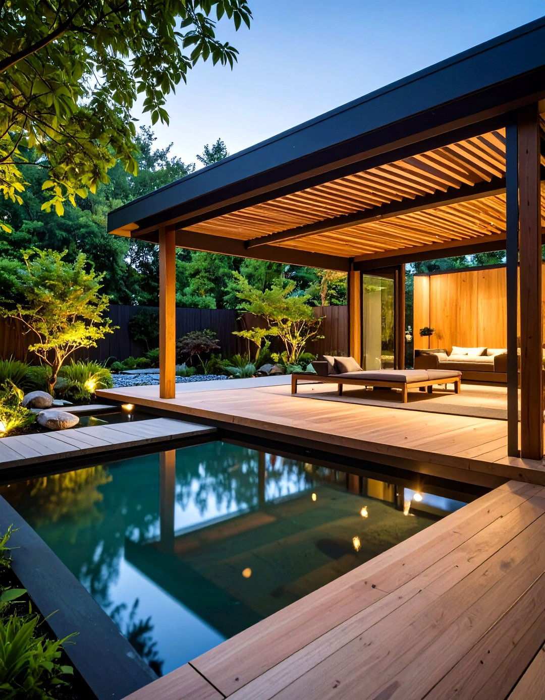 Zen Garden Pergola with Water Features - 24 Patio Pergola Ideas