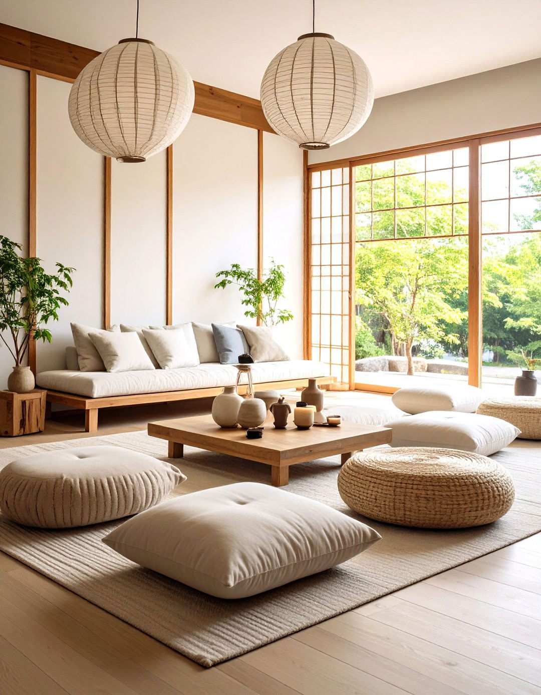 Zen Inspired Korean Living Room with Meditation Corner - 24 Korean Living Room Ideas