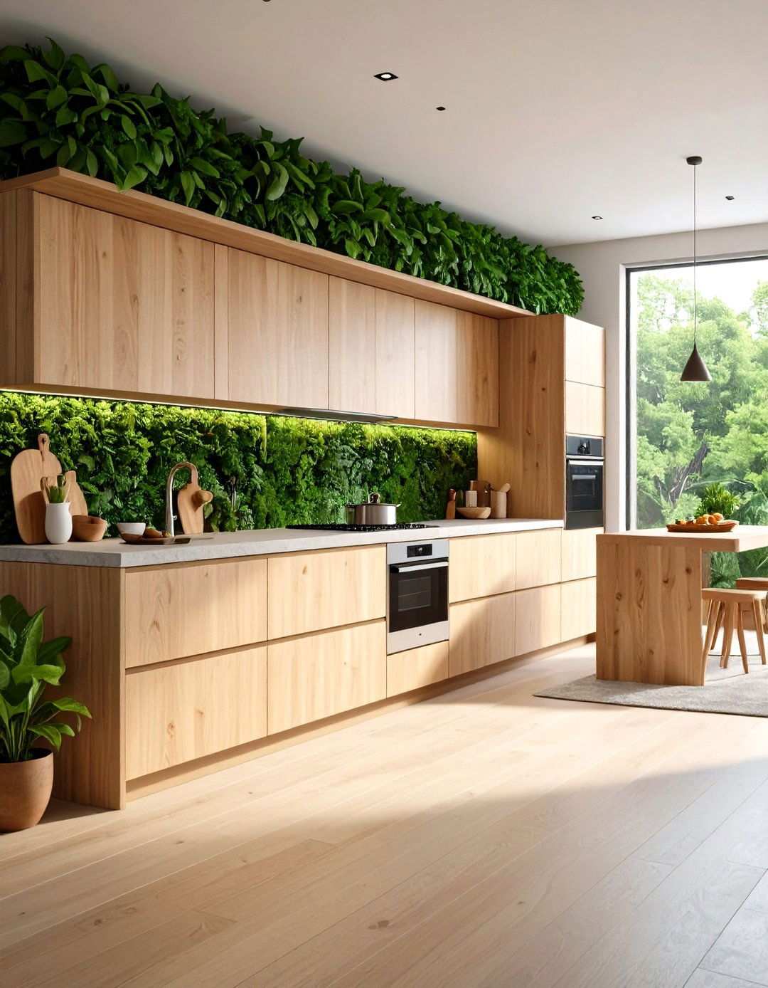 Zen Inspired One Wall Kitchen with Natural Elements - 24 One Wall Kitchen Ideas