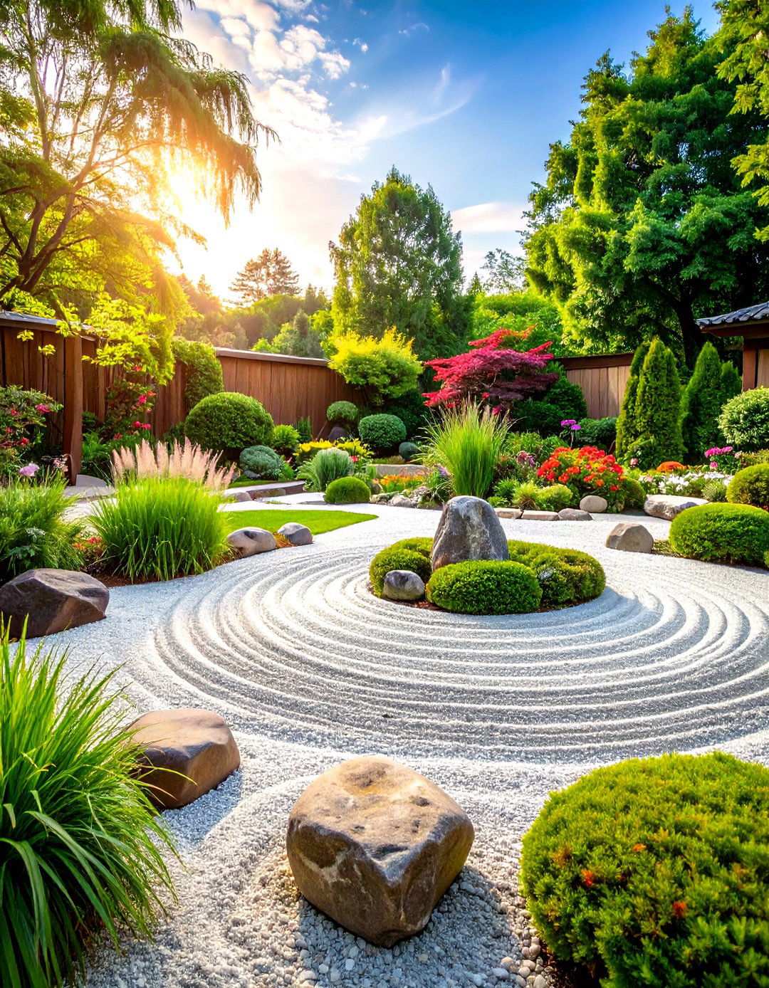 Zen Meditation Circle with Raked Gravel Patterns - 24 Round Garden Bed Ideas