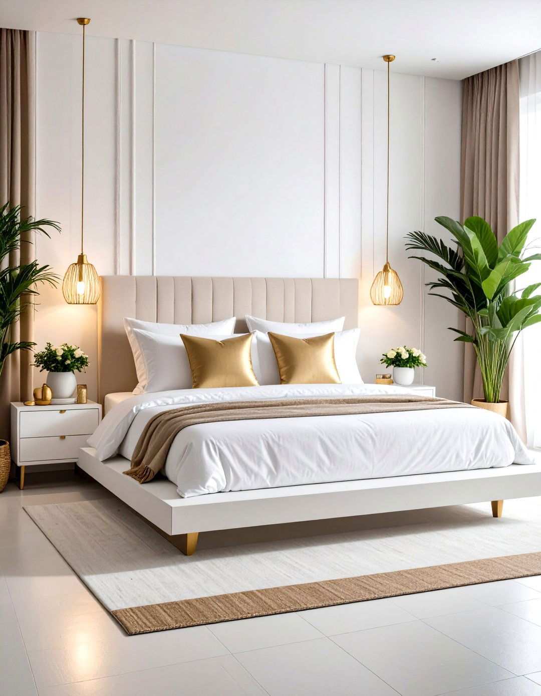 Zen White Bedroom with Peaceful Gold Accents - 24 White and Gold Bedroom Ideas